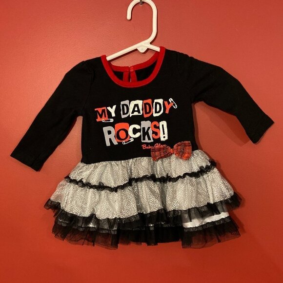 ⭐4 FOR $20⭐ Baby Glam Girl's Black Ruffled "My Daddy Rocks" Dress - Size 3/6M - Picture 1 of 3
